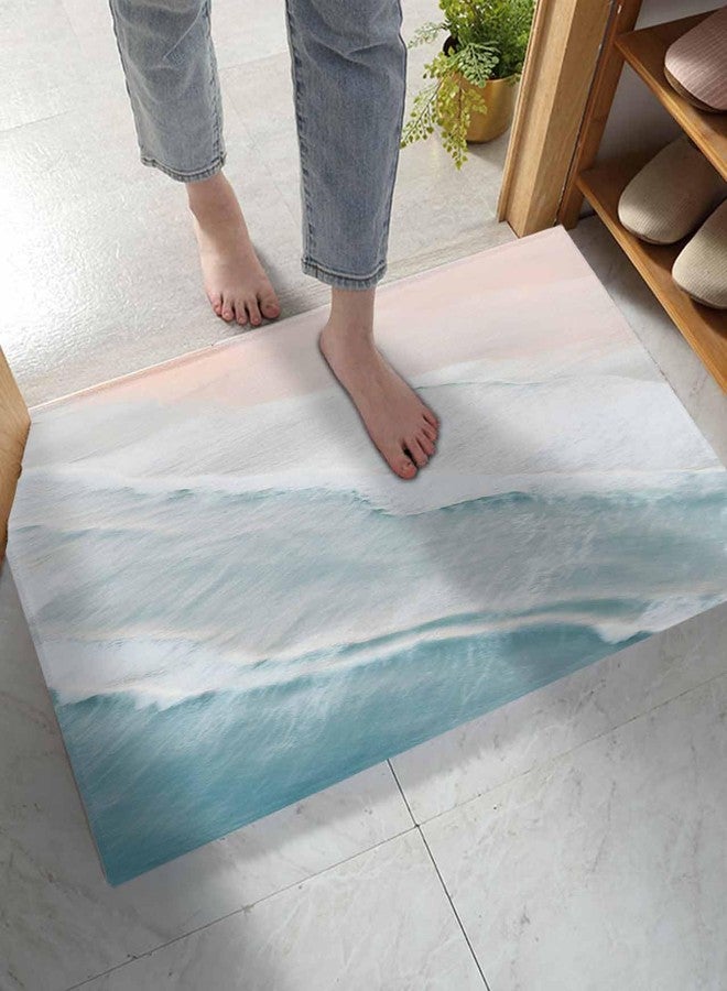 Litter Star Coastal Doormat Bath Rugs Summer Blue Sea Beach Sand Indoor Mats Entrance Floor Carpet for Bathroom Bedroom Living Room Gradient Wave Ocean Style 16x24In - Image 1