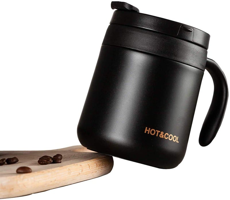 SIYANSHU 350 ML Insulated Coffee Mug Stainless Steel Coffee Mug with Handle Lid Double Vacuum Wall Stainless Steel Beer Mug ravel Mug Tumbler for Hot Cold Drinks (Black) - Image 1