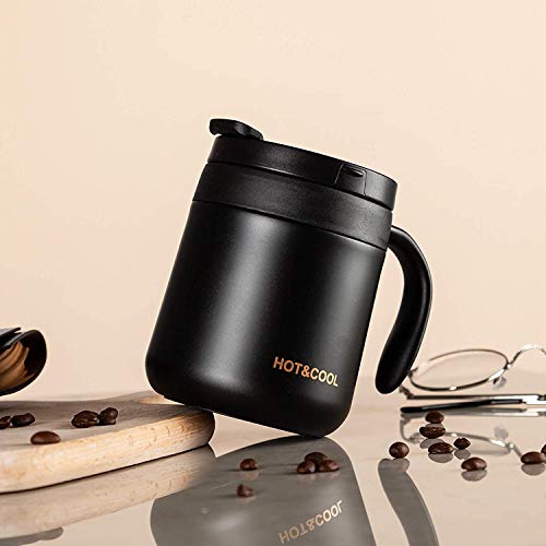 SIYANSHU 350 ML Insulated Coffee Mug Stainless Steel Coffee Mug with Handle Lid Double Vacuum Wall Stainless Steel Beer Mug ravel Mug Tumbler for Hot Cold Drinks (Black) - Image 2