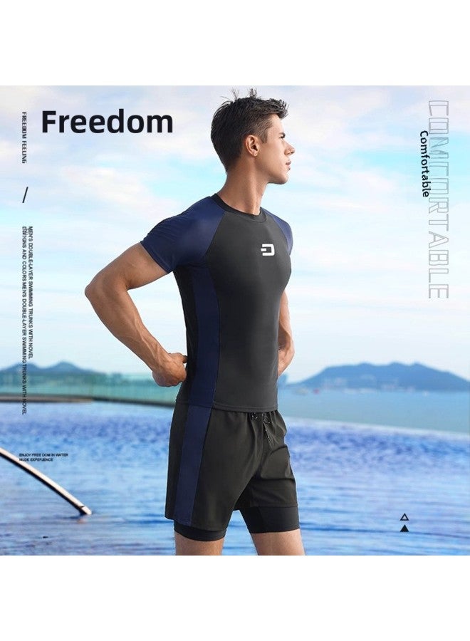 Loquat Swimsuit Men's Suit Professional Anti-embarrassment Plus Size Loose Double-layer Swimming Trunks Men's Swimsuit Quick-drying Swimming Full Set-Color:Three-piece Suit 【swimsuit + Swimming Trunks + Sw - Image 4