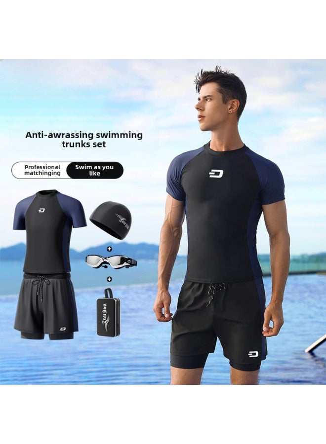 Loquat Swimsuit Men's Suit Professional Anti-embarrassment Plus Size Loose Double-layer Swimming Trunks Men's Swimsuit Quick-drying Swimming Full Set-Color:Three-piece Suit 【swimsuit + Swimming Trunks + Sw - Image 2