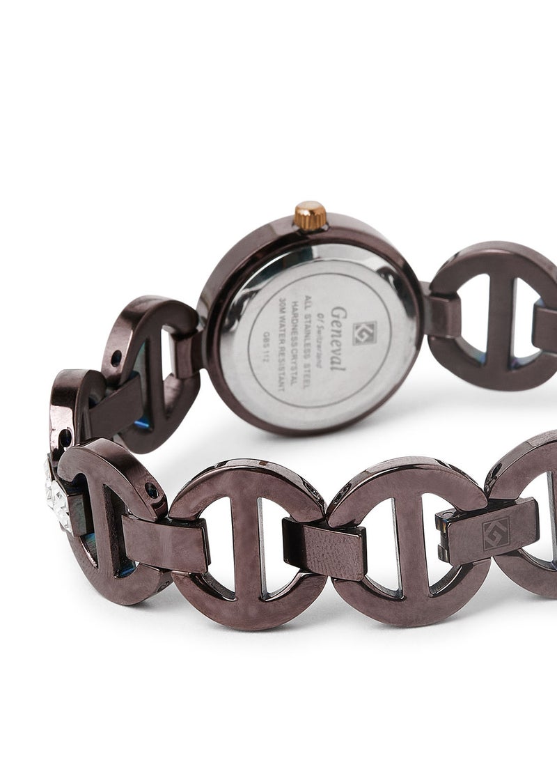 Geneval of Switzerland ساعة يد معدنية تناظرية GBS112OO - 26 مم - بني - Image 3