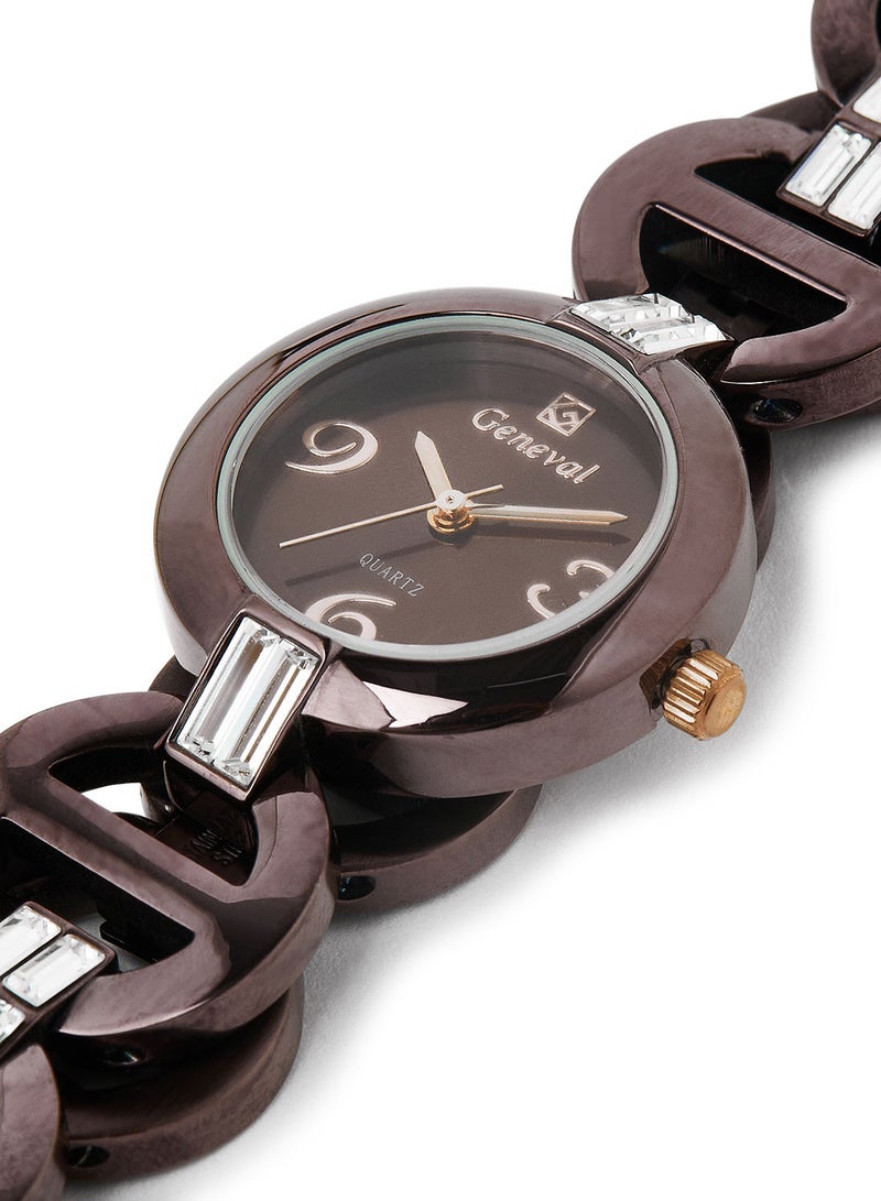 Geneval of Switzerland ساعة يد معدنية تناظرية GBS112OO - 26 مم - بني - Image 2