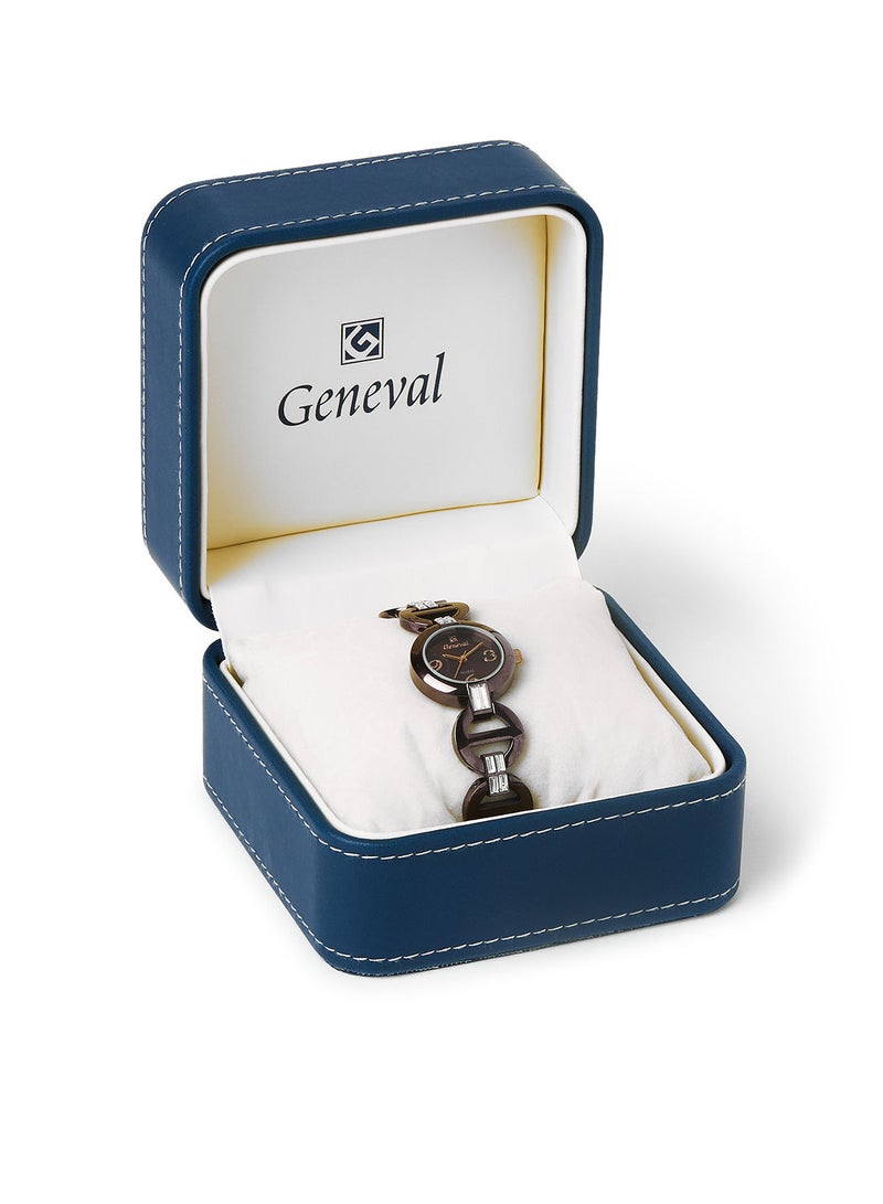 Geneval of Switzerland ساعة يد معدنية تناظرية GBS112OO - 26 مم - بني - Image 5