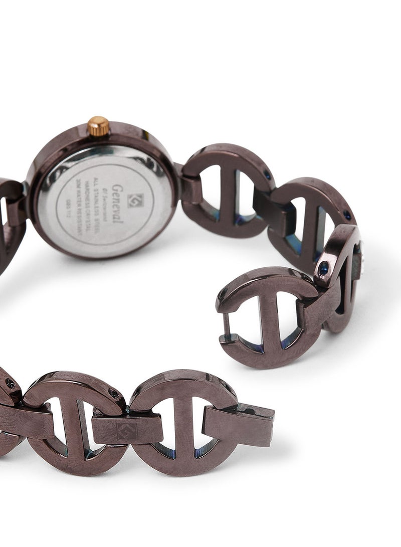 Geneval of Switzerland ساعة يد معدنية تناظرية GBS112OO - 26 مم - بني - Image 4