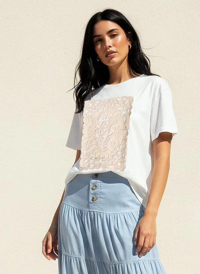 2Xtremz 2Xtremz Regular Fit Cotton T-shirt with Crochet Detail