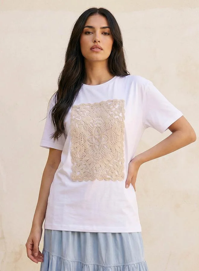 تواكستريمز 2Xtremz Relaxed Fit Cotton T shirt with Crochet Detail