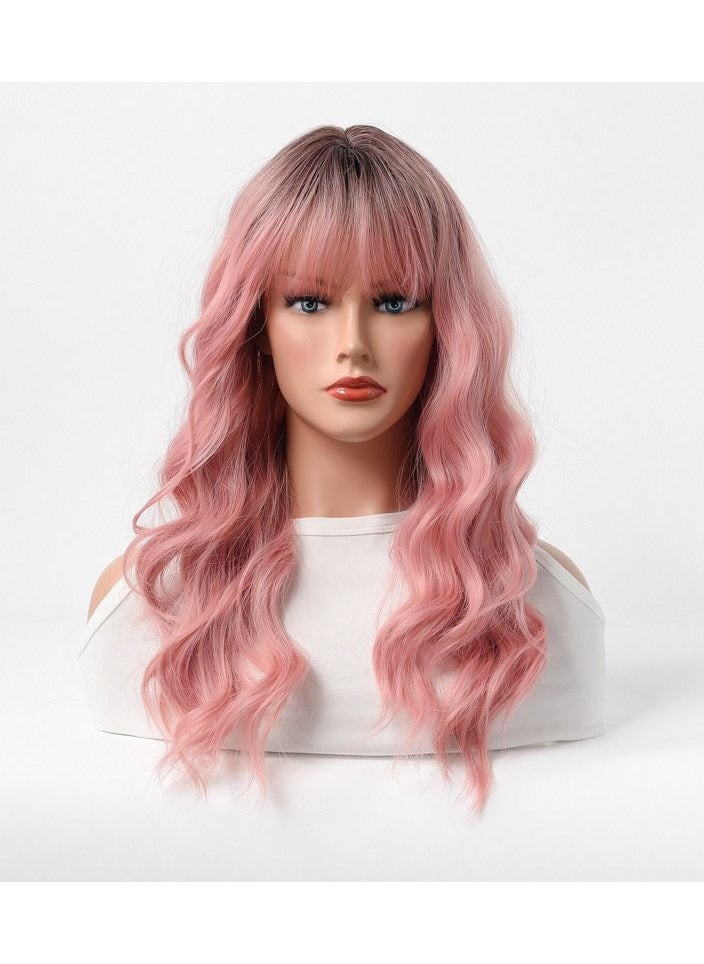 Estelle Wig Female Long Curly Hair Big Wave Medium Long Full Headgear Light Pink  - Image 1