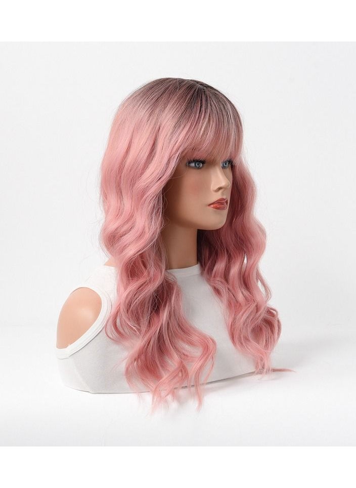 Estelle Wig Female Long Curly Hair Big Wave Medium Long Full Headgear Light Pink  - Image 2