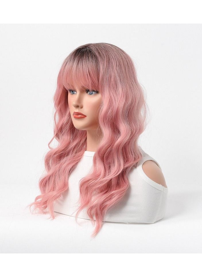 Estelle Wig Female Long Curly Hair Big Wave Medium Long Full Headgear Light Pink  - Image 4