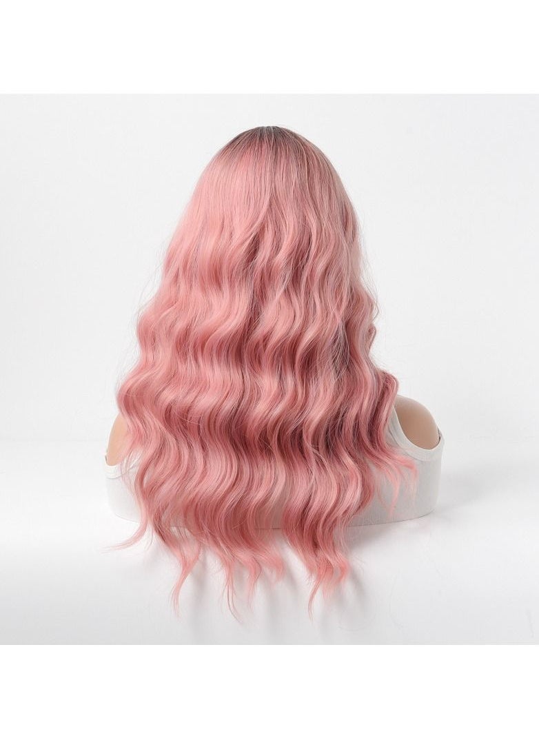 Estelle Wig Female Long Curly Hair Big Wave Medium Long Full Headgear Light Pink  - Image 3