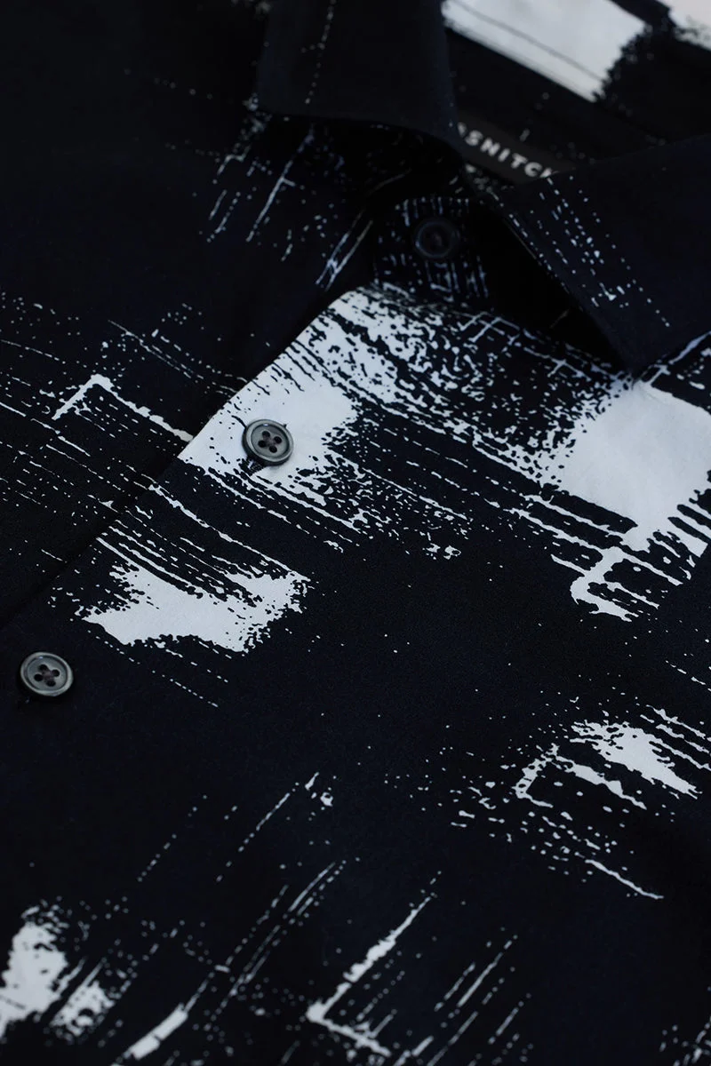 SNITCH Black Abstract Long Sleeve Slim Fit Shirt