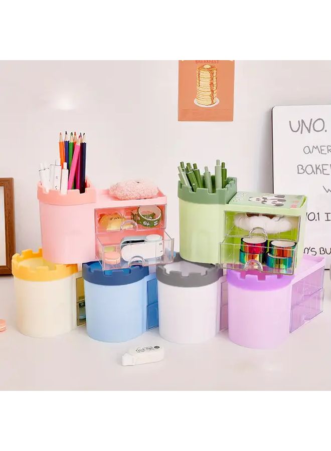 Blue Large Capacity Desktop Organizer with Drawers for Office Student Stationery Storage - Image 1