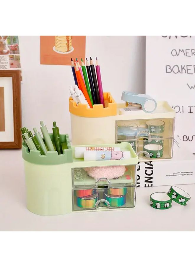 Blue Large Capacity Desktop Organizer with Drawers for Office Student Stationery Storage - Image 3