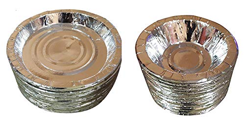 Ukal Paper Pattal Dona Plate Set - 50Pcs, Silver - Image 1