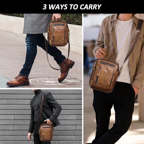 HUMERPAUL Messenger Bag for Men, Man Bag Genuine Leather Crossbody Shoulder Bag Handbag Satchel Bags for Work Travel (Brown) - Image 2