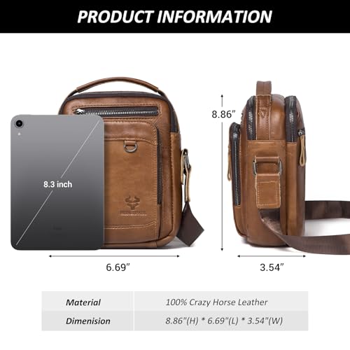 HUMERPAUL Messenger Bag for Men, Man Bag Genuine Leather Crossbody Shoulder Bag Handbag Satchel Bags for Work Travel (Brown) - Image 5