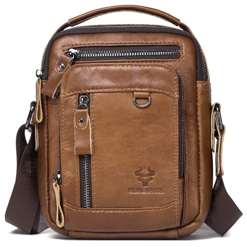 HUMERPAUL Messenger Bag for Men, Man Bag Genuine Leather Crossbody Shoulder Bag Handbag Satchel Bags for Work Travel (Brown) - Image 1