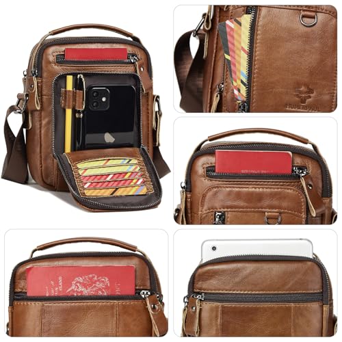 HUMERPAUL Messenger Bag for Men, Man Bag Genuine Leather Crossbody Shoulder Bag Handbag Satchel Bags for Work Travel (Brown) - Image 3
