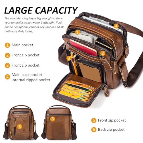 HUMERPAUL Messenger Bag for Men, Man Bag Genuine Leather Crossbody Shoulder Bag Handbag Satchel Bags for Work Travel (Brown) - Image 4