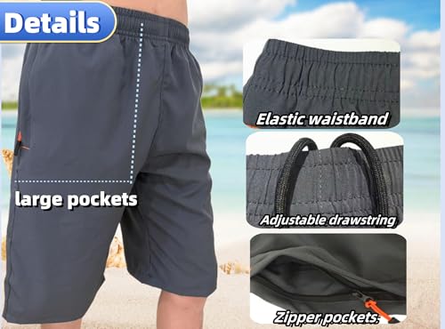 AICOC Men's Shorts Athletic Running Workout Swim Trunks with Ziper Pockets Quick Dry Lightweight Grey - Image 3