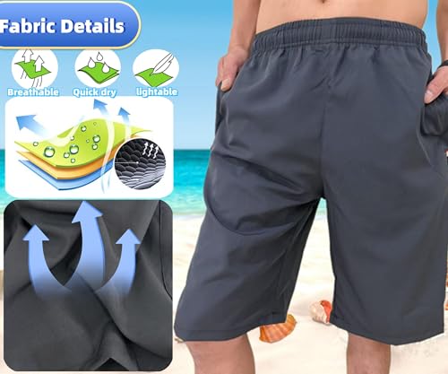 AICOC Men's Shorts Athletic Running Workout Swim Trunks with Ziper Pockets Quick Dry Lightweight Grey - Image 4