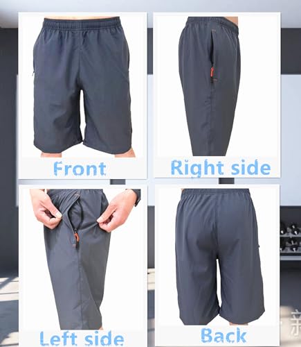 AICOC Men's Shorts Athletic Running Workout Swim Trunks with Ziper Pockets Quick Dry Lightweight Grey - Image 2