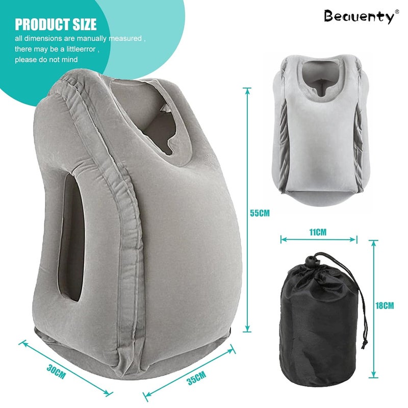 Beauenty Beauenty Inflatable Travel Pillow MultiFunctional Air PillowAvoid Neck and Shoulder Pain3 D Sleep Mask for Airplane Car BustravelTrain and Office Gray  - Image 2