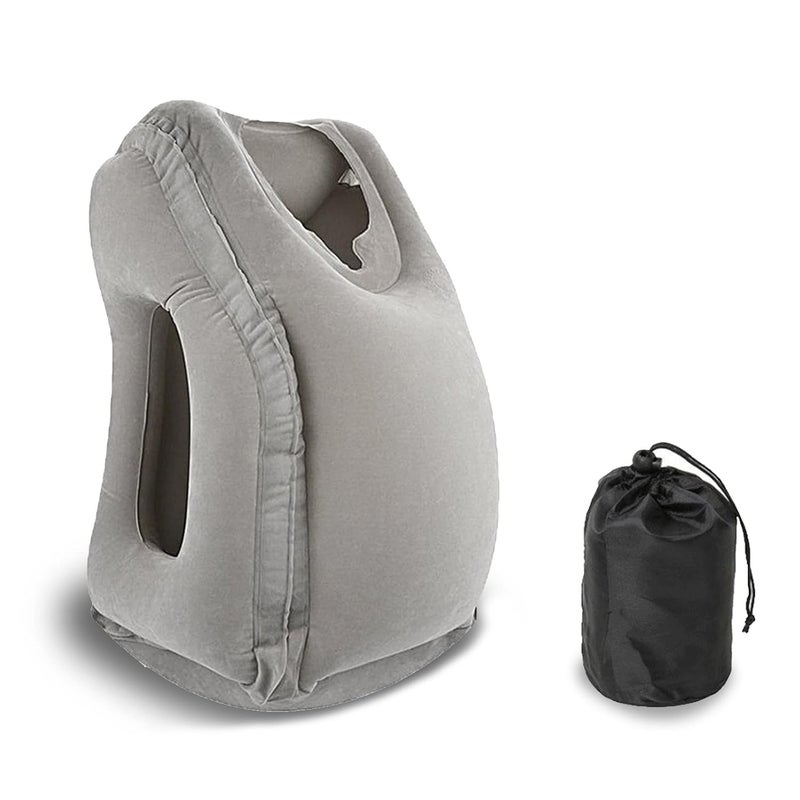 Beauenty Beauenty Inflatable Travel Pillow MultiFunctional Air PillowAvoid Neck and Shoulder Pain3 D Sleep Mask for Airplane Car BustravelTrain and Office Gray  - Image 1