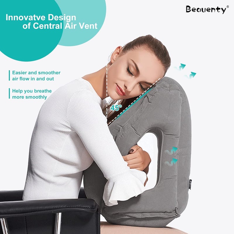Beauenty Beauenty Inflatable Travel Pillow MultiFunctional Air PillowAvoid Neck and Shoulder Pain3 D Sleep Mask for Airplane Car BustravelTrain and Office Gray  - Image 5