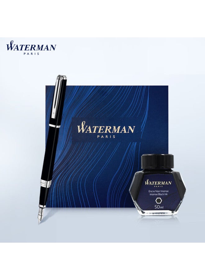 وترمان Waterman هدية التخرج قلم حبر فاخر راقٍ قلم توقيع Expert Deluxe أسود وأبيض مشبك حبر + صندوق هدية الحبر - Image 4