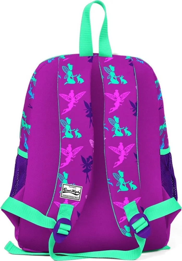 كورال هاي Kids Dark Pink Fairy Patterned Two Compartment Primary School Backpack 23306