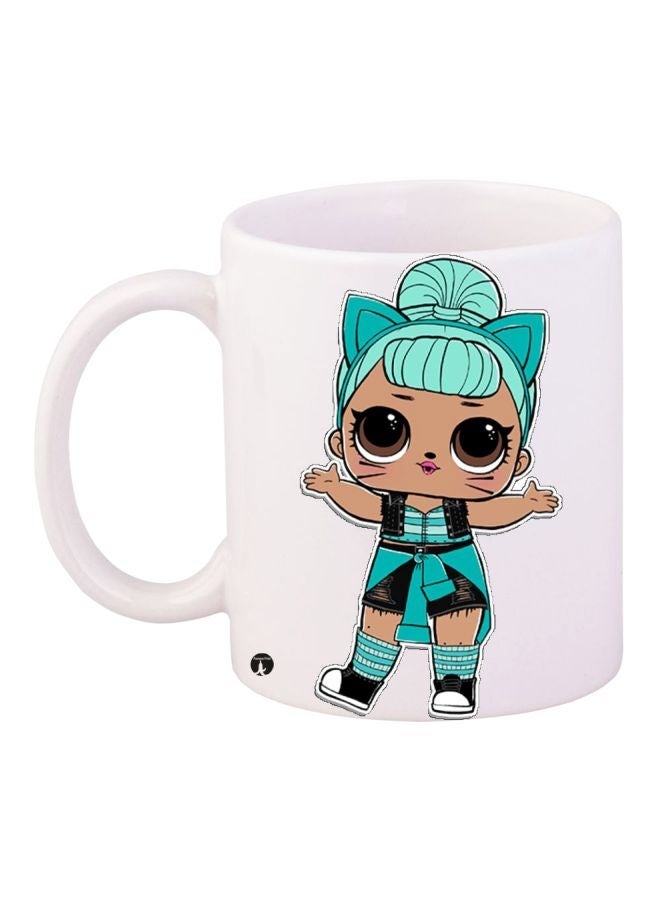 RYN Cartoon Printed Coffee Mug White/Brown/Blue 11ounce