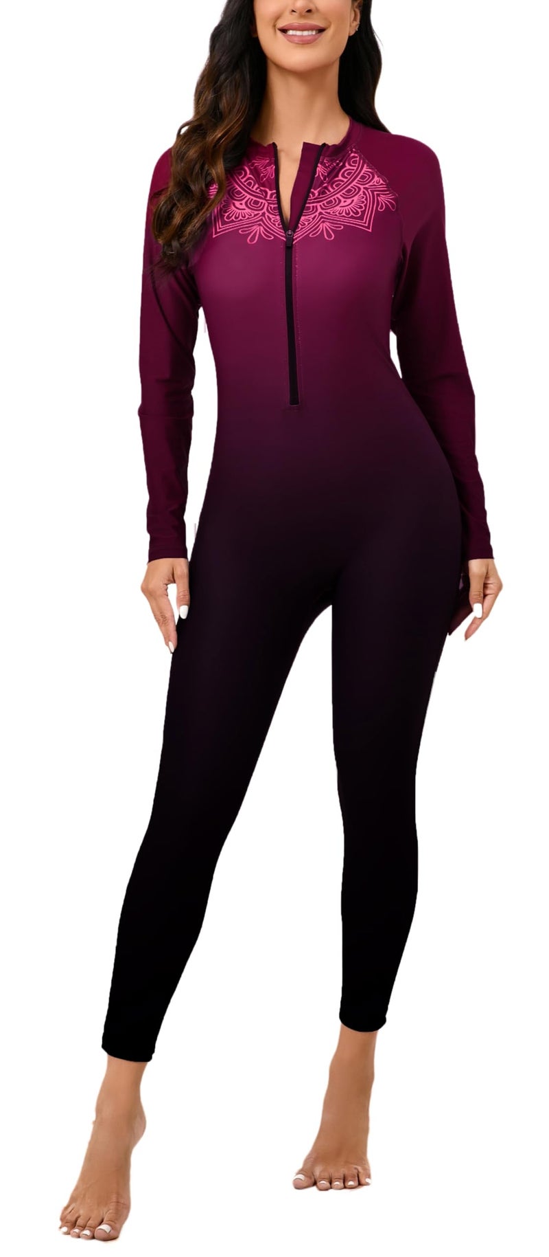 Halcurt Womens One Piece Long Sleeve Full Body Swimsuit UPF 50 Long Pants Rash Guard XS - Image 1
