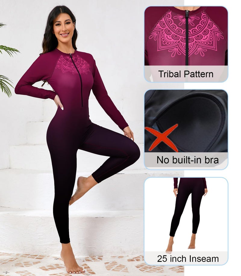 Halcurt Womens One Piece Long Sleeve Full Body Swimsuit UPF 50 Long Pants Rash Guard XS - Image 5