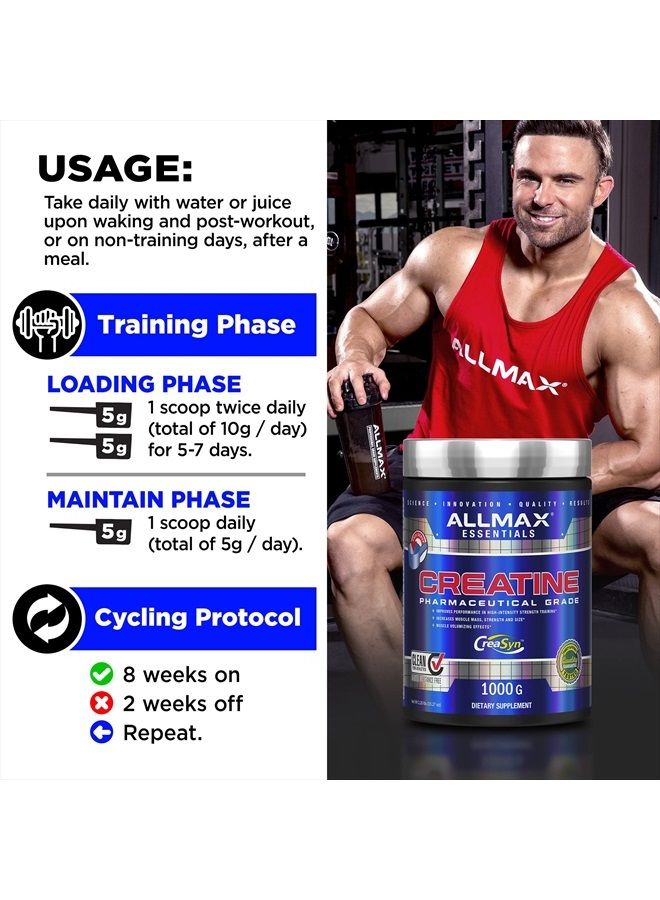 AllMax Nutrition Creatine Monohydrate, Micronized Creatine Powder for Strength and Muscle Recovery, Gluten Free & Fast Absorbing, 1000g… - Image 4