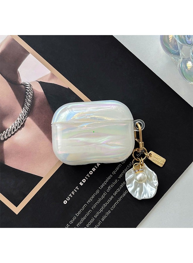 Cute Case for AirPod Pro 2nd Generation with Glitter Pearl Shell Keychain,Luxury Bling Marble Design Hard TPU Skin Cover for Women Girls,Aesthetic Full Protective Shockproof for Pro 2nd Generation  - Image 1