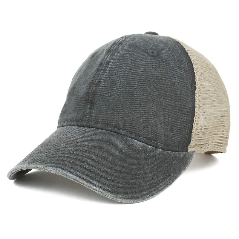 Armycrew Oversize XXL Unstructured Washed Pigment Dyed Trucker Mesh Cap - Black - 2XL - Image 1