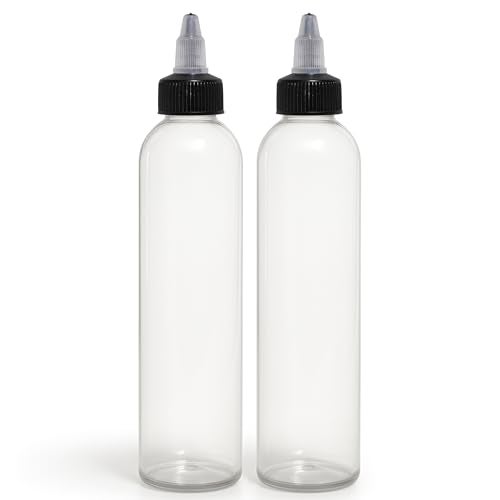 BRIGHTFROM Twist Top (Black) Applicator Bottles, 8 OZ Crystal Clear, Squeeze Empty Plastic Bottles, BPA-Free, PET, Refillable, Open/Close Nozzle - Multi Purpose (Pack of 2) - Image 1