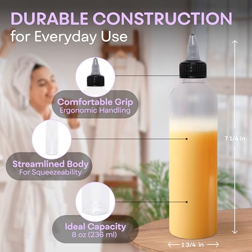 BRIGHTFROM Twist Top (Black) Applicator Bottles, 8 OZ Crystal Clear, Squeeze Empty Plastic Bottles, BPA-Free, PET, Refillable, Open/Close Nozzle - Multi Purpose (Pack of 2) - Image 3