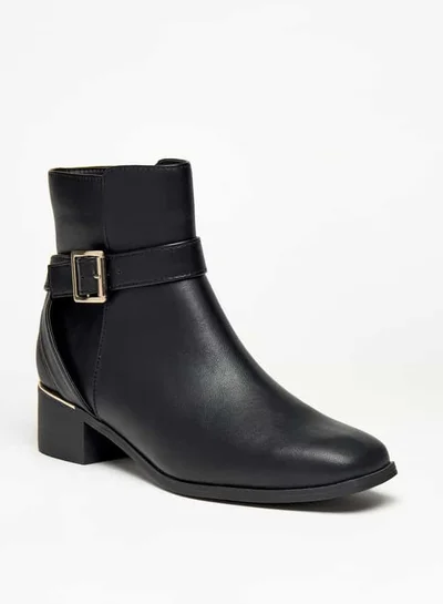 Flora Bella By Shoexpress Women's Solid Ankle Boots with Zip Closure and Buckle Accent