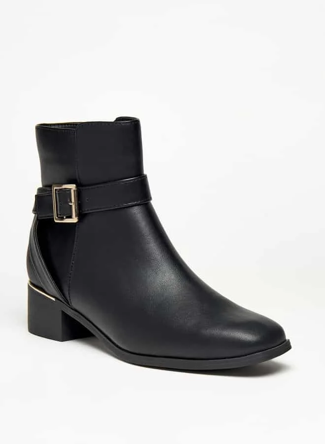 Flora Bella By Shoexpress Women's Solid Ankle Boots with Zip Closure and Buckle Accent