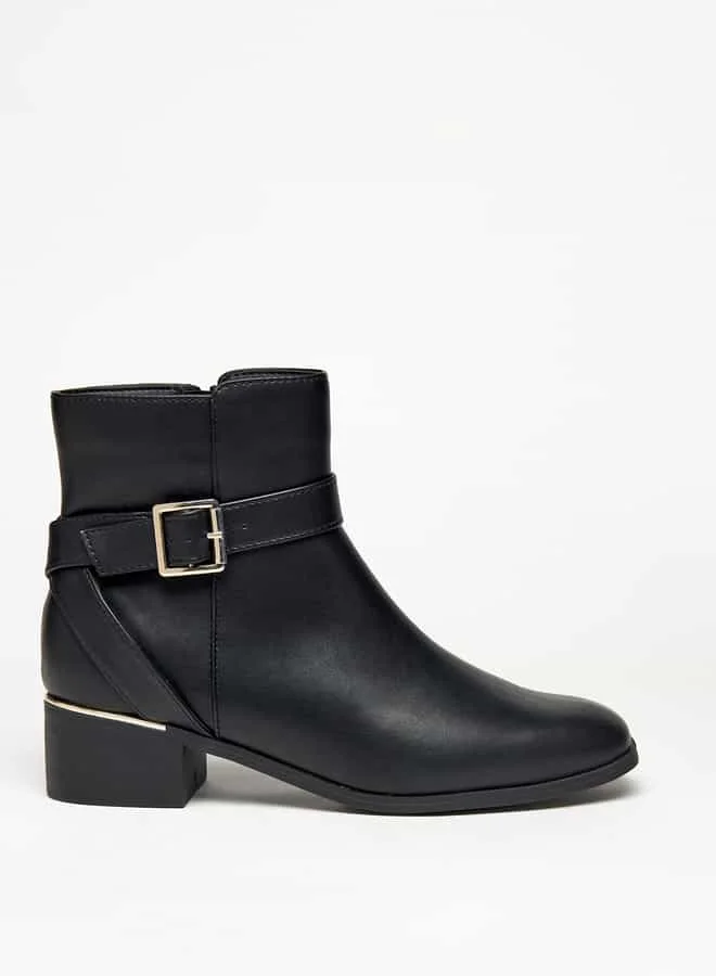 Flora Bella By Shoexpress Women's Solid Ankle Boots with Zip Closure and Buckle Accent