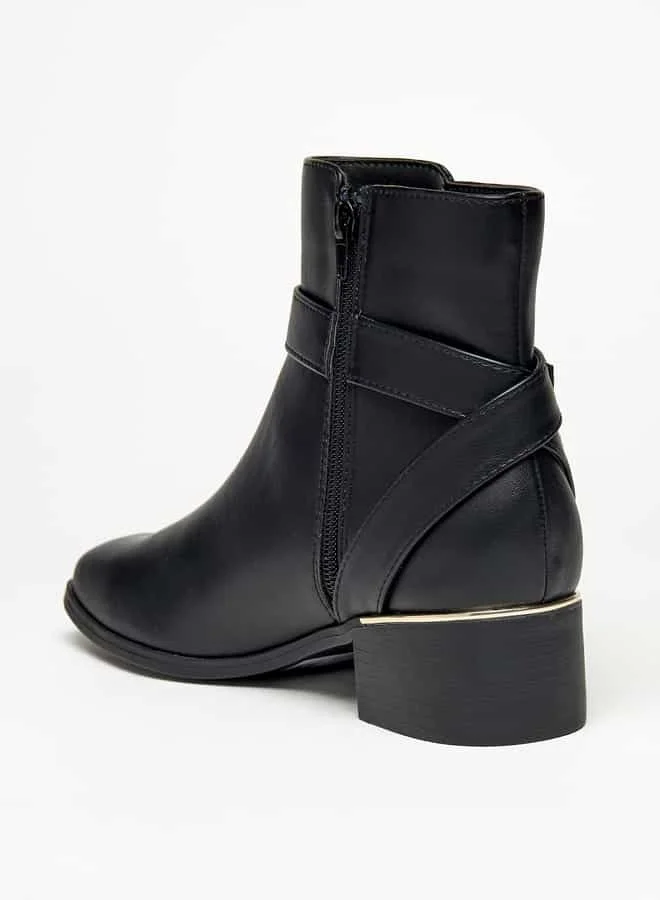 Flora Bella By Shoexpress Women's Solid Ankle Boots with Zip Closure and Buckle Accent