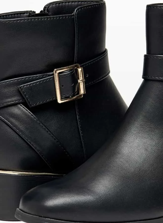 Flora Bella By Shoexpress Women's Solid Ankle Boots with Zip Closure and Buckle Accent