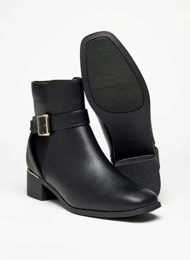 Flora Bella By Shoexpress Women's Solid Ankle Boots with Zip Closure and Buckle Accent