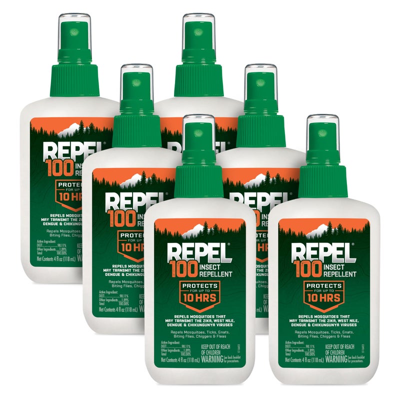 repel طارد الحشرات 100، يطرد البعوض، القراد والذباب، للظروف الشديدة، يحمي لمدة تصل إلى 10 ساعات، 98% DEET (بخاخ مضخة)، 4 أونصة سائلة (عبوة من 6) - Image 1