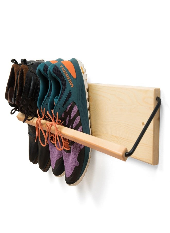 PeachyModern Wall Mounted Shoe Rack - A wooden, modern, slim, and small shoe storage solution for shoes and boots in narrow spaces, entryways, or hallways. (30-in-Wide) - Image 1