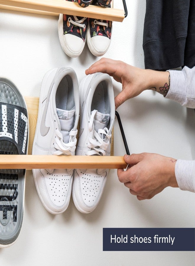 PeachyModern Wall Mounted Shoe Rack - A wooden, modern, slim, and small shoe storage solution for shoes and boots in narrow spaces, entryways, or hallways. (30-in-Wide) - Image 4