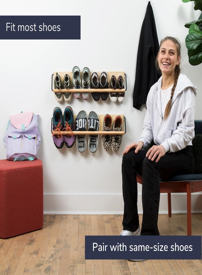 PeachyModern Wall Mounted Shoe Rack - A wooden, modern, slim, and small shoe storage solution for shoes and boots in narrow spaces, entryways, or hallways. (30-in-Wide) - Image 5